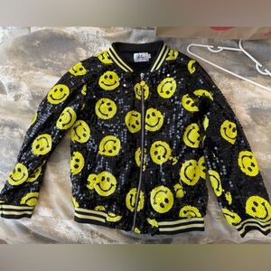 Lola + The Boys Black and Yellow Smiley Sequin Jacket